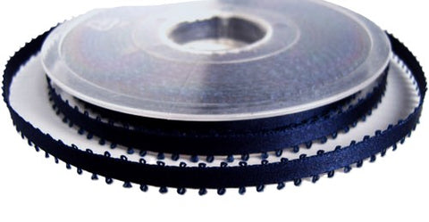 R0213 5mm Navy Double Face Satin Ribbon with Picot Feather Edges