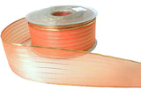 40mm Apricot Sheer Organza Ribbon with Thin Metallic Gold Stripes