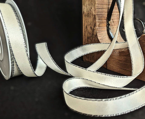 15mm Bridal White & Silver Metallic Edge Satin Ribbon | Berisfords 419