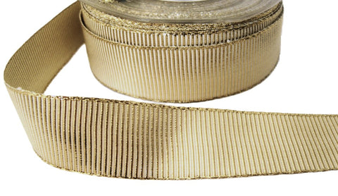 R1388 25mm Cream and Metallic Gold Lurex Grosgrain Ribbon