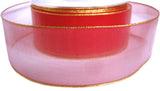 40mm Red Water Resistant Sheer Ribbon with Metallic Gold Borders.Wire Edge