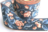 R2519 64mm Blue-Mixed Colour Vinage Flowery Ribbon, 100% Cotton