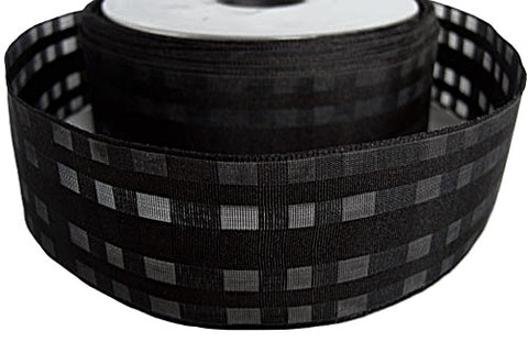 R2815 40mm Black Fine Grosgrain-Sheer Check Ribbon by Berisfords