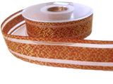27mm Rust and Metallic Gold Woven Ribbon with Sheer Stripes