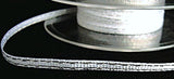 4mm Polyester Grosgrain Ribbon with Thin Metallic Silver Stripes