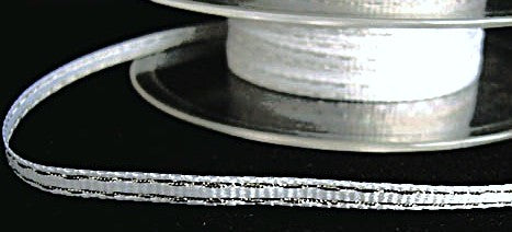4mm Polyester Grosgrain Ribbon with Thin Metallic Silver Stripes