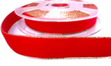 24mm Bright Red Nylon Velvet Ribbon with Metallic Gold Borders