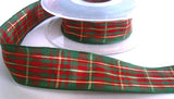 25mm Red & Green Tartan Ribbon with Thin Metallic Stripes