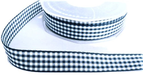 R4404 16mm Pale Navy & White Polyester Gingham Ribbon