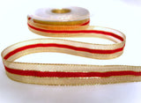 16mm Gold Metallic Mesh Ribbon with a Solid Red Centre Stripe