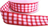 25mm Red and White Gingham Check Ribbon