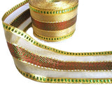 65mm Metallic Gold, Red & Green Ribbon. Mesh with Lurex Stripes