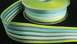 R5534 26mm Blues-Lime Green Striped Sheer Ribbon by Berisfords