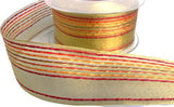 40mm Metallic Gold Mesh Ribbon with Gimp Stitch Stripes | Berisfords