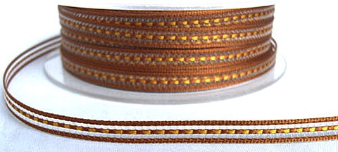 6mm Brown & Burnt Gold Sheer Stripe Ribbon