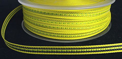 7mm Yellow, Lime Green & Sheer Striped Ribbon, Berisfords
