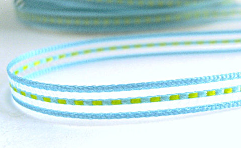 7mm Turquoise & Lime Green Sheer Stripe Ribbon