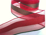 40mm Red-Green Sheer & Satin Banded Ribbon by Berisfords