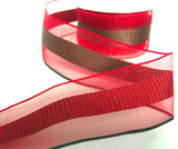 R5557 40mm Red-Green Sheer and Satin Banded Ribbon by Berisfords