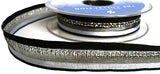 R5615 16mm Black-White-Silver Sheer Satin-Tinsel Stripe Ribbon,Berisfords