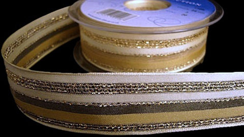 26mm Cream-Honey-Gold Sheer-Satin-Tinsel Ribbon, Berisfords