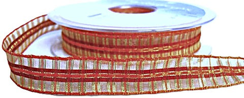 16mm Orange & Rust Satin, Sheer & Metallic Tartan Ribbon