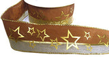 R6164 40mm Brown-Metallic Gold Mesh Star Print Ribbon, Berisfords