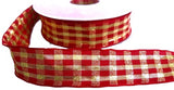 25mm Scarlet Berry-Gold Metallic Check Ribbon by Berisfords