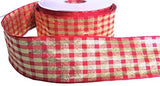 40mm Scarlet Berry Red-Metallic Gold Check Ribbon, Berisfords