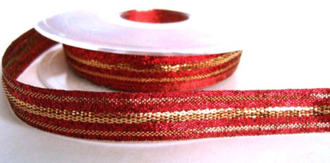 15mm Scarlet Berry Red and Gold Metallic "Twinkle" Ribbon