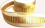 R6427C 37mm Metallic Mesh Ribbon with Gold and Topaz Satin Bands