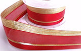 40mm Red Sheer-Grosgrain-Metallic Gold Stripe Ribbon,Berisfords