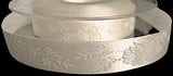 R6615 15mm Bridal White Woven Jacquard Rose Satin Ribbon by Berisfords