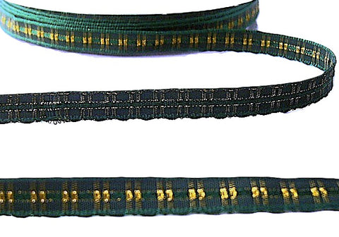 Ribbon Sale | Berisfords 8mm Greens & Metallic Gold Tartan | 10mtrs