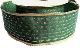 40mm Green & Metallic Gold Wire Edge Taffeta Ribbon | Berisfords