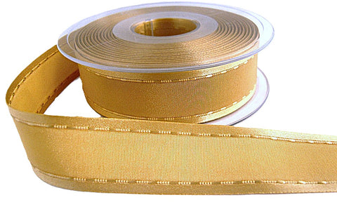 25mm Honey Gold Satin-Taffeta Retro Stitch Ribbon by Berisfords