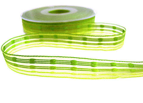 15mm Greens Sheer Ribbon with Woven Silk Stripes by Berisfords