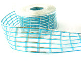R7066 40mm Turquoise-Metallic Silver Sheer-Check Ribbon by Berisfords
