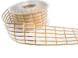 40mm Cream-Metallic Copper Wire Edge Sheer Check Ribbon - Berisfords