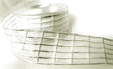 R7075 40mm White-Metallic Silver Check-Sheer Ribbon by Berisfords