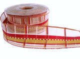 40mm Sheer Tartan Check Ribbon with Silk Banded Stripe and Borders