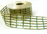 R7085 40mm Hunter Green-Metallic Gold Sheer-Check Ribbon, Berisfords