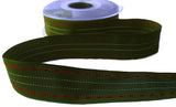 R7106C 25mm Green-Red Gimp Stitch-Silver Stripe Ribbon by Berisfords