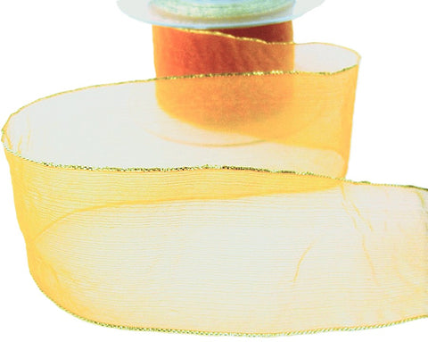 50mm Orange Super Sheer-Gold Metallic Edge Ribbon by Berisfords