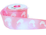 40mm Pink & White Love Heart Design Ribbon. Wire Edge