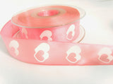 R7445 25mm Pink-White Love Heart-Valentine Print Taffeta Ribbon, Berisfords