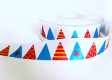 25mm White Satin Ribbon with a Triangle Themed Printed Design