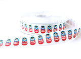 16mm White Satin Ribbon with a Russian Doll Printed Design