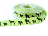 16mm Green Rustic Taffeta Ribbon with Printed Black Dogs Design