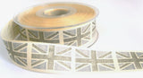 R7310 25mm Natural Rustic Taffeta Ribbon with a Union Jack Print